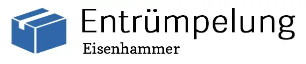 Logo der Entrümpelung Dormagen mit blauem Umzugskarton und Schriftzug Eisenhammer.